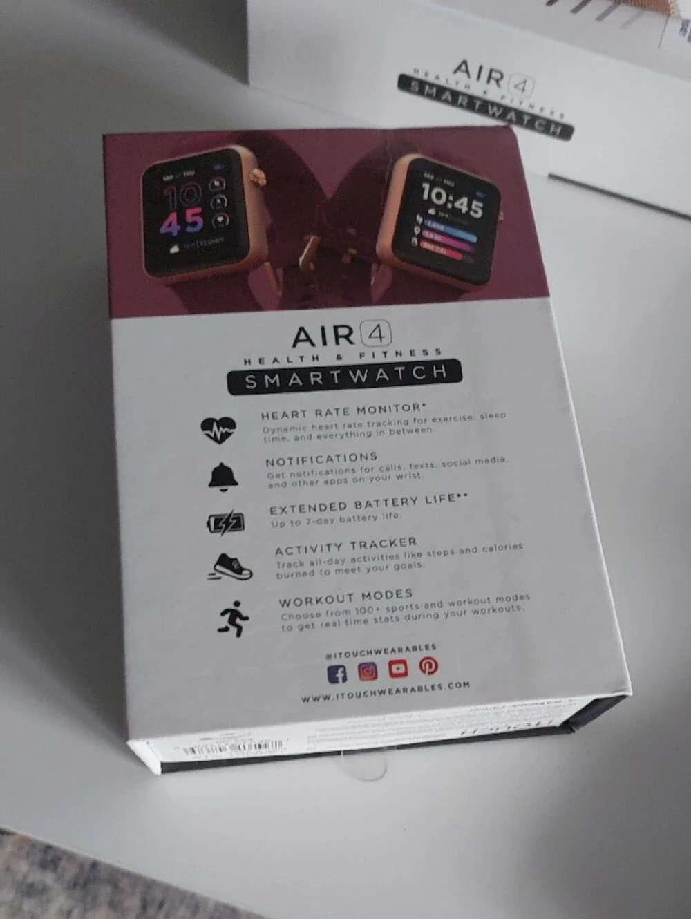 Air 4 Smartwatch - Rose Gold Case with Burgundy Band